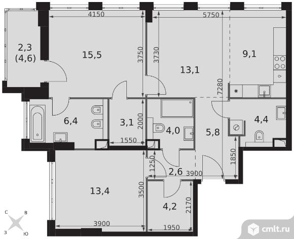 3-комнатная квартира 83,9 кв.м - ЖК "Sydney City". Фото 1.