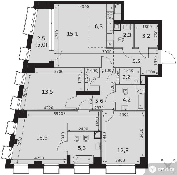 4-комнатная квартира 99 кв.м - ЖК "Sydney City". Фото 1.