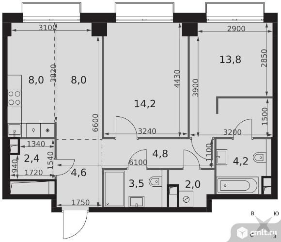 2-комнатная квартира 65,5 кв.м - ЖК "Sydney City". Фото 1.