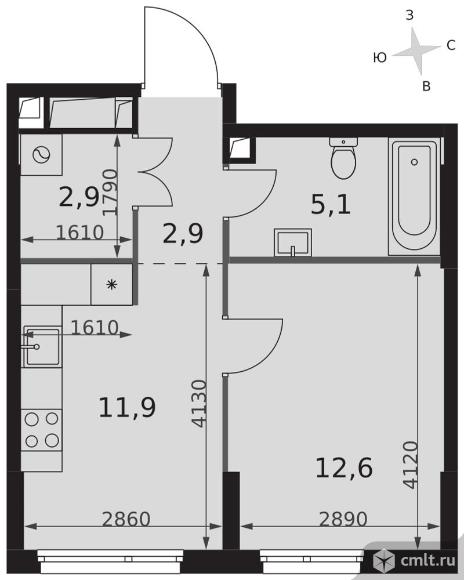 1-комнатная квартира 35,4 кв.м - ЖК "Sydney City". Фото 1.