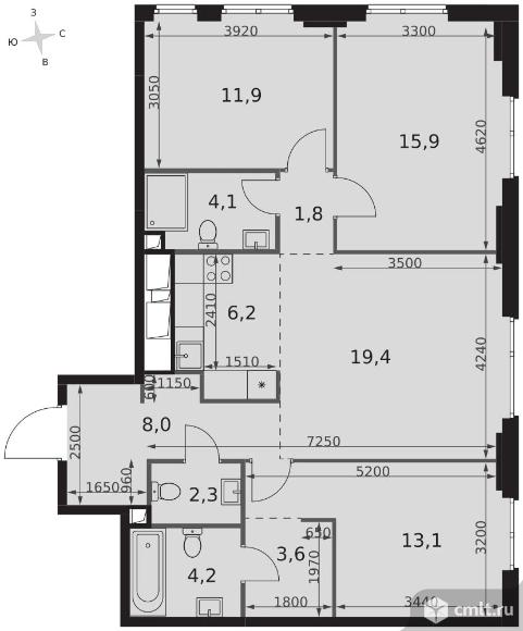 4-комнатная квартира 90,5 кв.м - ЖК "Sydney City". Фото 1.