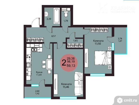 2-комнатная квартира 36,2 кв.м. Фото 6.