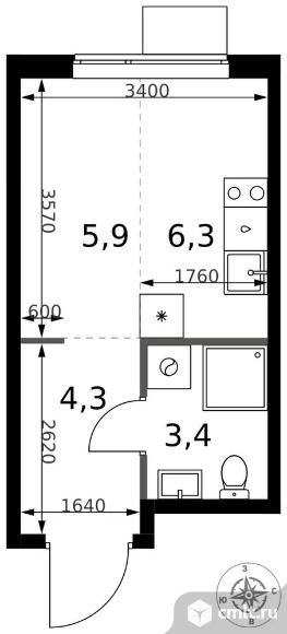 1-комнатная квартира 19,9 кв.м - ЖК "1-й Измайловский". Фото 1.