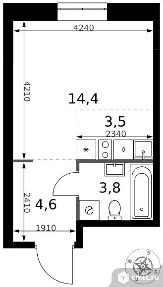 1-комнатная квартира 26,3 кв.м - ЖК "1-й Измайловский". Фото 1.
