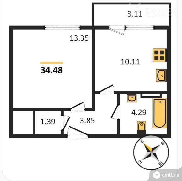 1-комнатная квартира 34,48 кв.м. Фото 16.