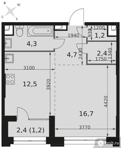 1-комнатная квартира 43 кв.м - ЖК "Sydney City". Фото 1.