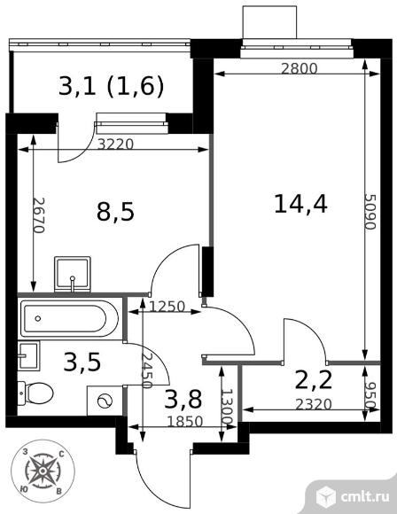 1-комнатная квартира 34 кв.м - ЖК "1-й Донской". Фото 1.