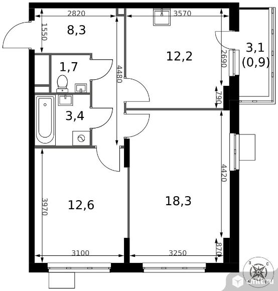 2-комнатная квартира 57,4 кв.м - ЖК "1-й Донской". Фото 1.