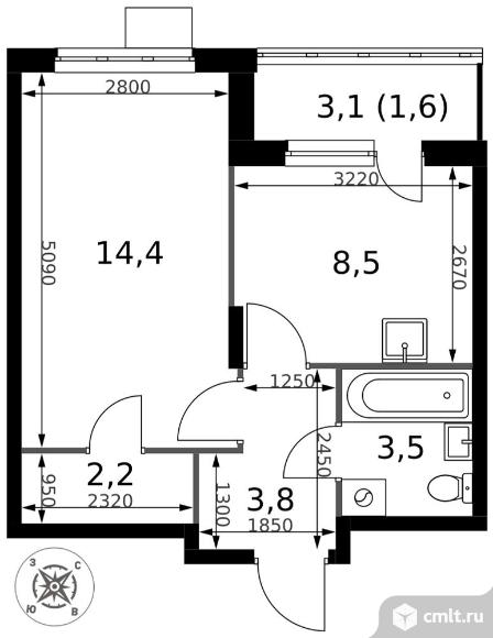 1-комнатная квартира 34 кв.м - ЖК "1-й Донской". Фото 1.