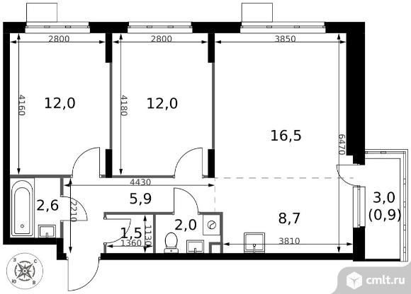 3-комнатная квартира 62,1 кв.м - ЖК "1-й Донской". Фото 1.