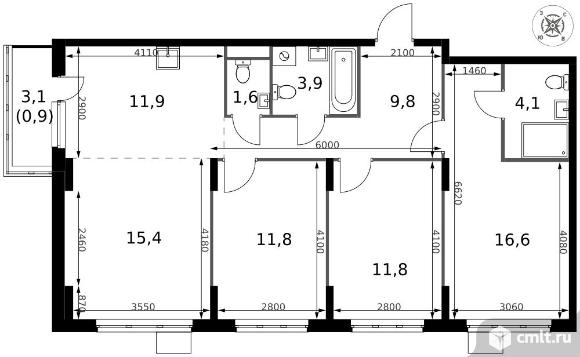 4-комнатная квартира 87,8 кв.м - ЖК "1-й Донской". Фото 1.