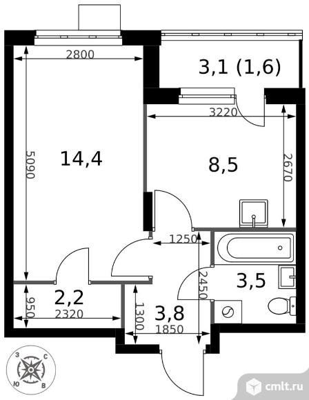 1-комнатная квартира 34 кв.м - ЖК "1-й Донской". Фото 1.