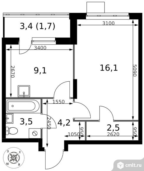 1-комнатная квартира 37,1 кв.м - ЖК "1-й Донской". Фото 1.