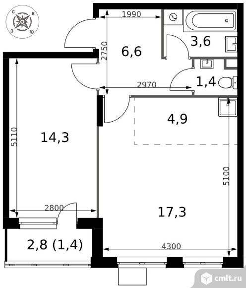 2-комнатная квартира 49,5 кв.м - ЖК "1-й Донской". Фото 1.