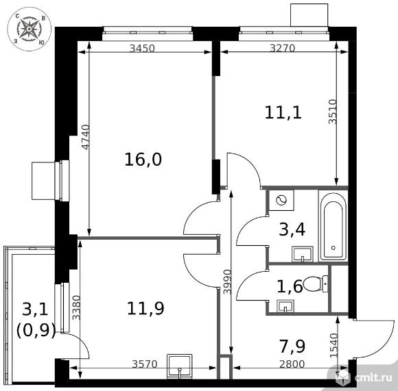 2-комнатная квартира 52,8 кв.м - ЖК "1-й Донской". Фото 1.