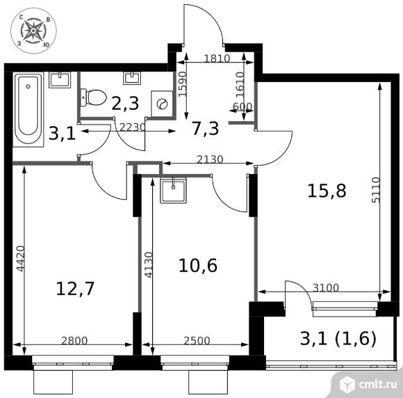 2-комнатная квартира 53,4 кв.м - ЖК "1-й Донской". Фото 1.