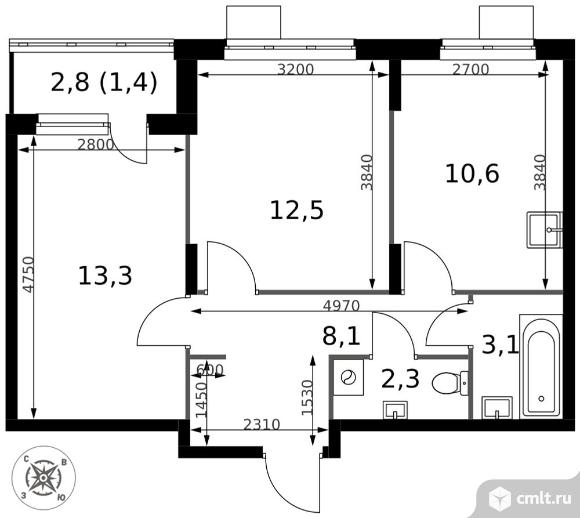 2-комнатная квартира 51,3 кв.м - ЖК "1-й Донской". Фото 1.
