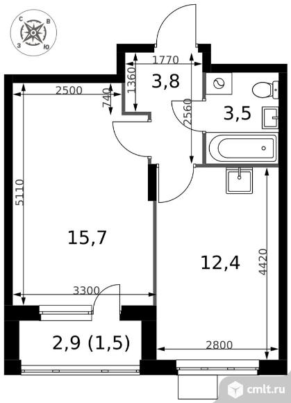 1-комнатная квартира 36,9 кв.м - ЖК "1-й Донской". Фото 1.