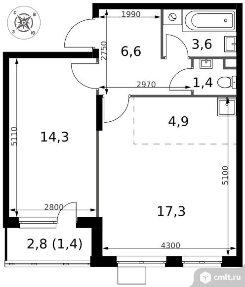 2-комнатная квартира 49,5 кв.м - ЖК "1-й Донской". Фото 1.