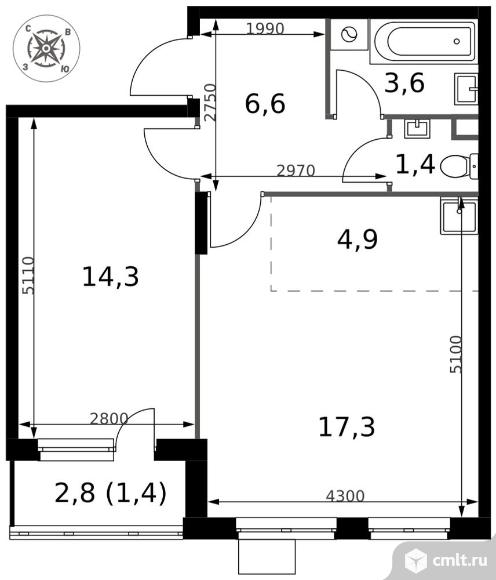 2-комнатная квартира 49,5 кв.м - ЖК "1-й Донской". Фото 1.