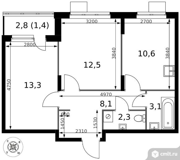2-комнатная квартира 51,3 кв.м - ЖК "1-й Донской". Фото 1.