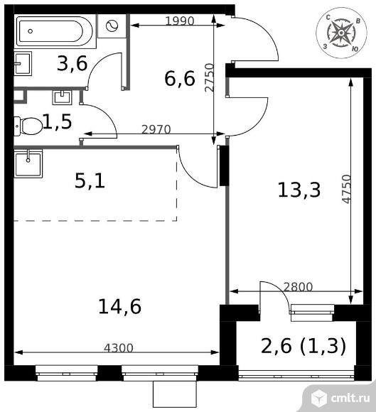 2-комнатная квартира 46 кв.м - ЖК "1-й Донской". Фото 1.