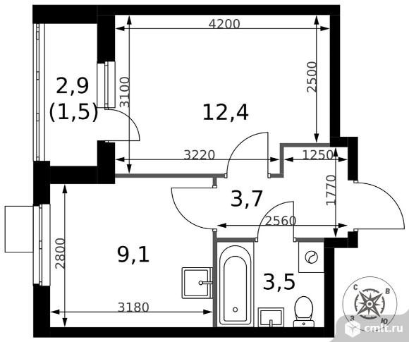 1-комнатная квартира 30,2 кв.м - ЖК "1-й Донской". Фото 1.