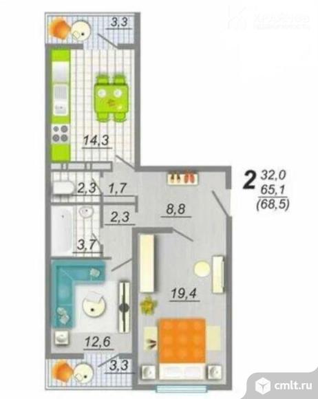 2-комнатная квартира 64,7 кв.м. Фото 19.