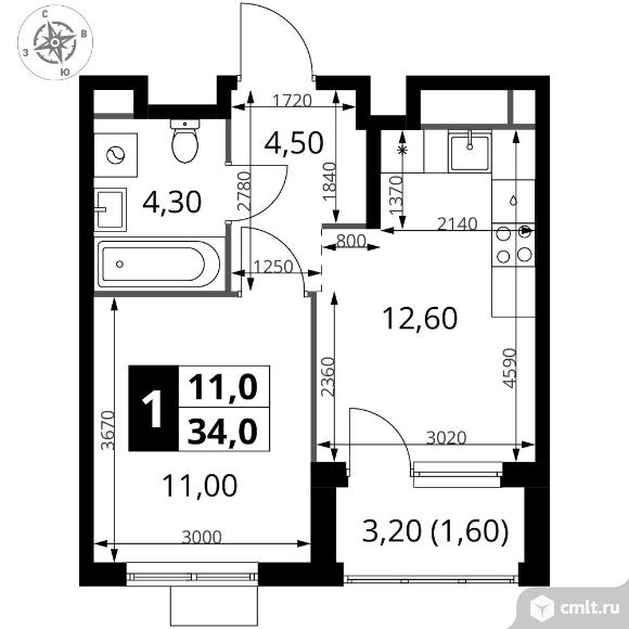 1-комнатная квартира 34 кв.м - ЖК "1-й Химкинский". Фото 1.