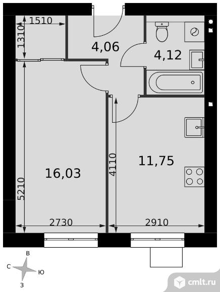1-комнатная квартира 35,96 кв.м - ЖК «Мартемьяново Клаб». Фото 1.