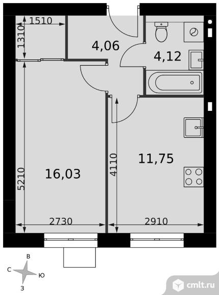 1-комнатная квартира 35,96 кв.м - ЖК «Мартемьяново Клаб». Фото 1.