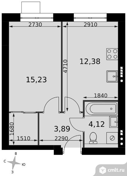 1-комнатная квартира 35,62 кв.м - ЖК «Мартемьяново Клаб». Фото 1.