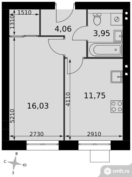 1-комнатная квартира 35,79 кв.м - ЖК «Мартемьяново Клаб». Фото 1.