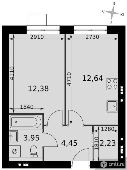 1-комнатная квартира 35,65 кв.м - ЖК «Мартемьяново Клаб». Фото 1.