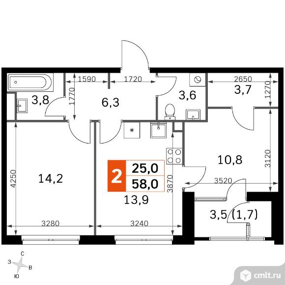 2-комнатная квартира 58 кв.м - ЖК "Sky Garden". Фото 1.