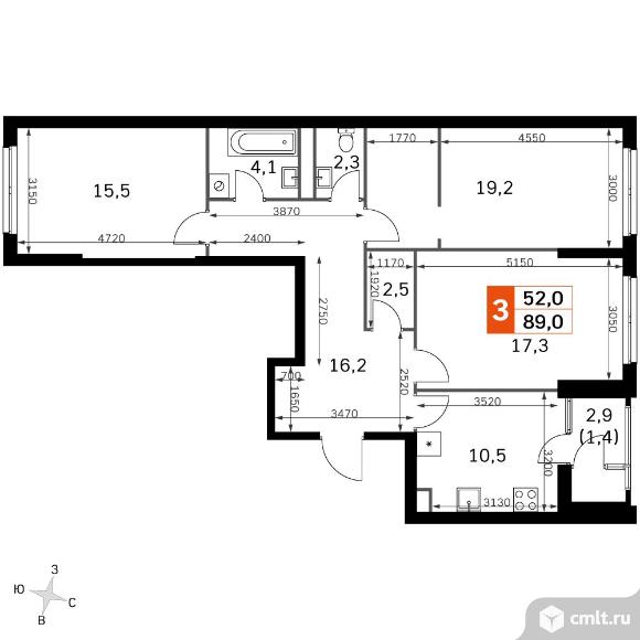 3-комнатная квартира 89 кв.м - ЖК "Sky Garden". Фото 1.