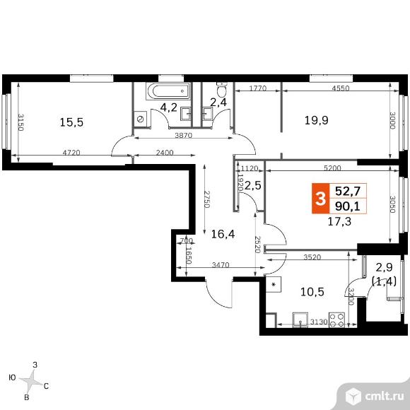 3-комнатная квартира 90,1 кв.м - ЖК "Sky Garden". Фото 1.