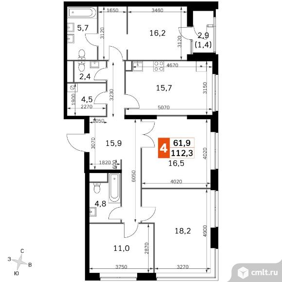 4-комнатная квартира 112,3 кв.м - ЖК "Sky Garden". Фото 1.