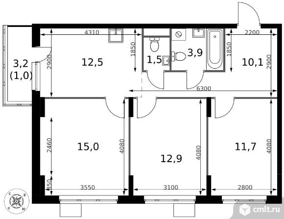 3-комнатная квартира 68,6 кв.м - ЖК "1-й Донской". Фото 1.