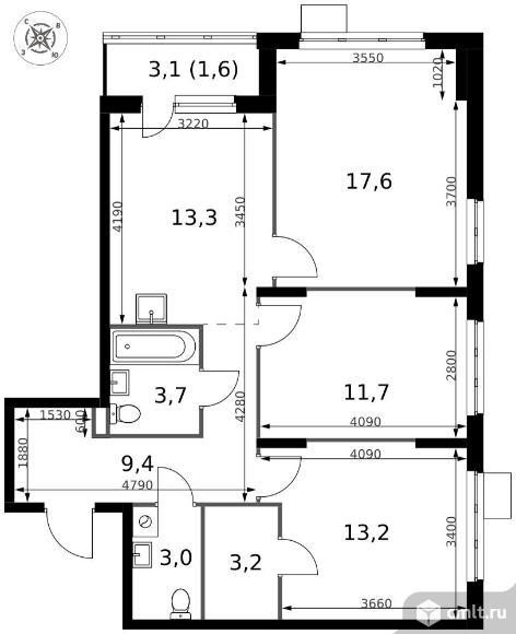 3-комнатная квартира 76,7 кв.м - ЖК "1-й Донской". Фото 1.