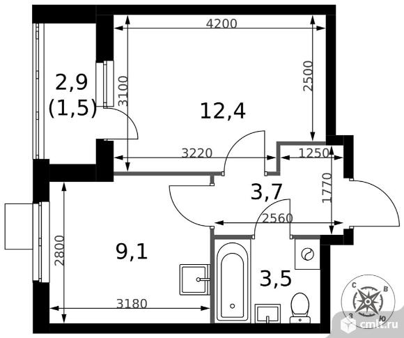 1-комнатная квартира 30,2 кв.м - ЖК "1-й Донской". Фото 1.