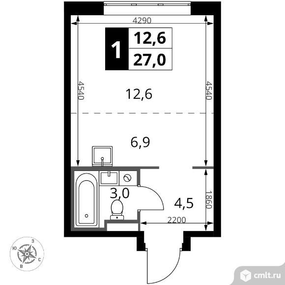 1-комнатная квартира 27 кв.м - ЖК "1-й Донской". Фото 1.