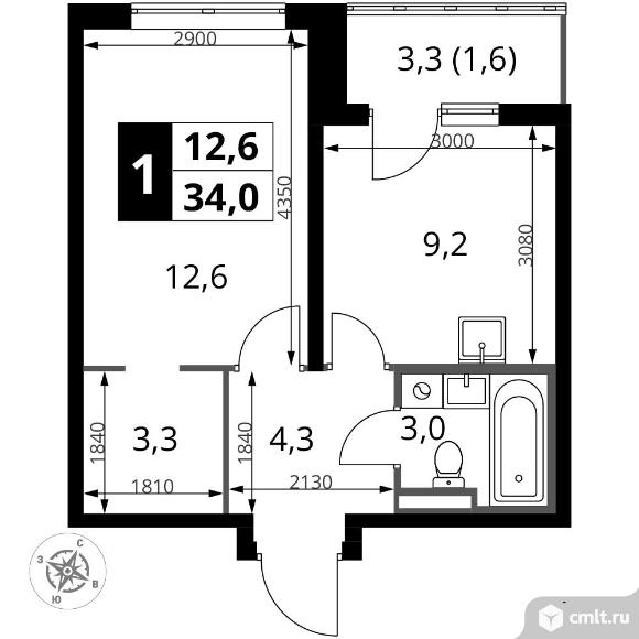 1-комнатная квартира 34 кв.м - ЖК "1-й Донской". Фото 1.