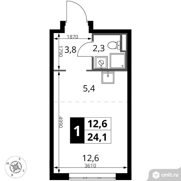 1-комнатная квартира 24,1 кв.м - ЖК "1-й Донской". Фото 1.