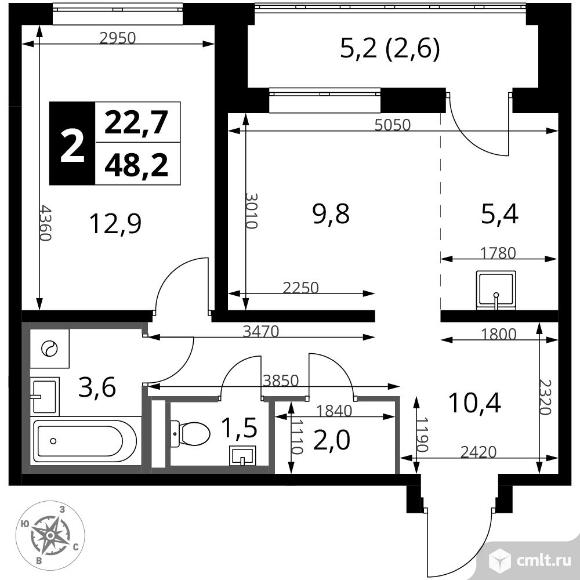 2-комнатная квартира 48,2 кв.м - ЖК "1-й Донской". Фото 1.