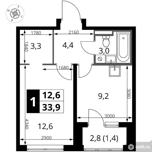 1-комнатная квартира 33,9 кв.м - ЖК "1-й Донской". Фото 1.