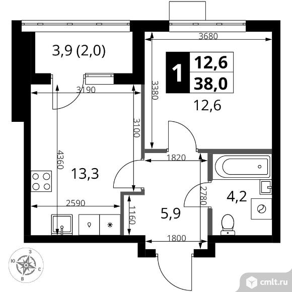 1-комнатная квартира 38 кв.м - ЖК "1-й Ясеневский". Фото 1.