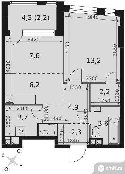 2-комнатная квартира 45,9 кв.м - ЖК "Роттердам". Фото 1.