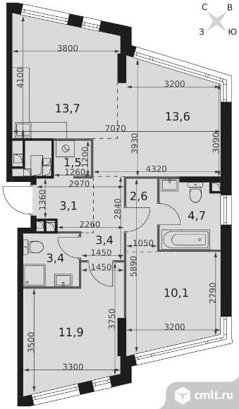 3-комнатная квартира 68 кв.м - ЖК "Роттердам". Фото 1.
