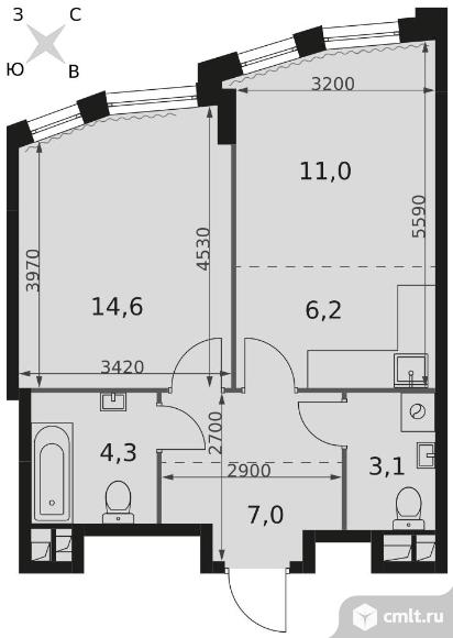 2-комнатная квартира 46,2 кв.м - ЖК "Роттердам". Фото 1.